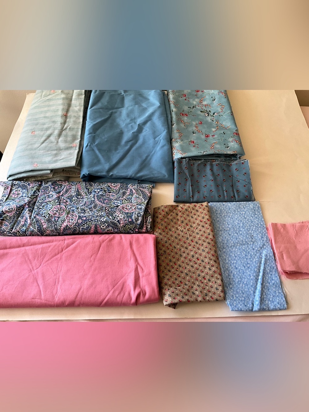 Quilting Sewing Crafts Fabric Lot Paisley Floral Solid Blue Pink Roses Cotton